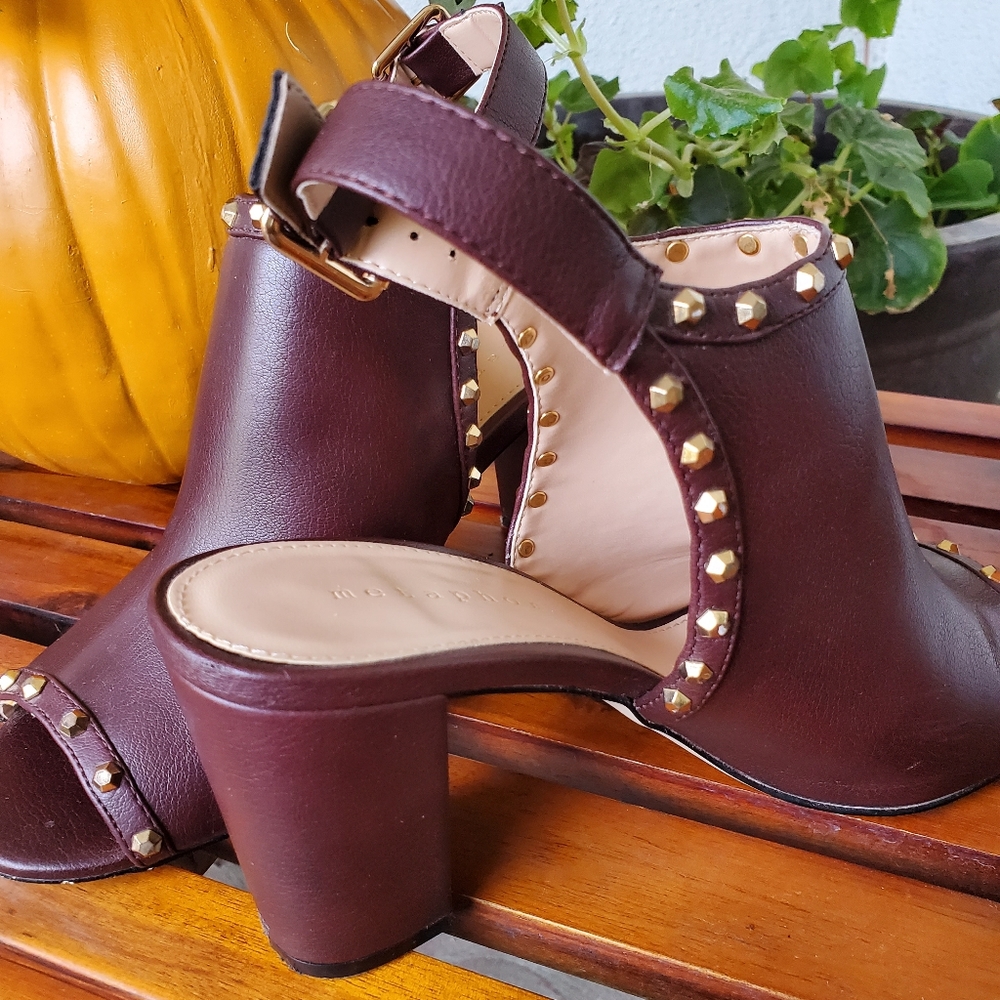 Metaphor Wine Colored Open Heels With Gold Studs … - image 6